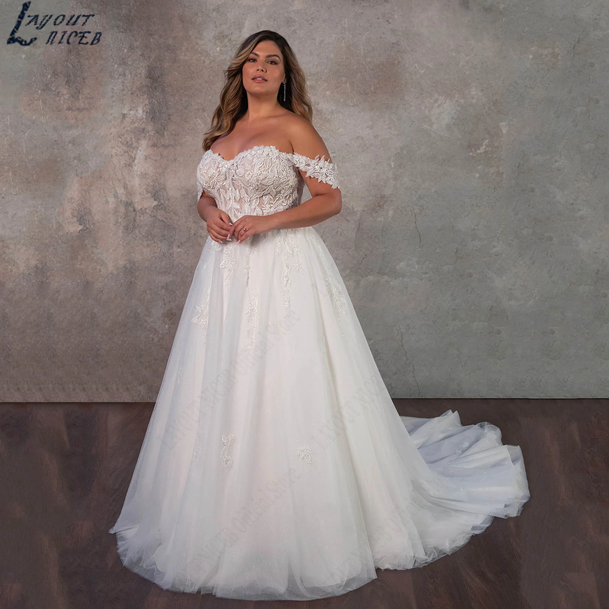 Off Shoulder A-line Plus Size Wedding Dress Romantic Sweetheart Bride Gown Backless Tulle Appliques vestidos de novia Customized