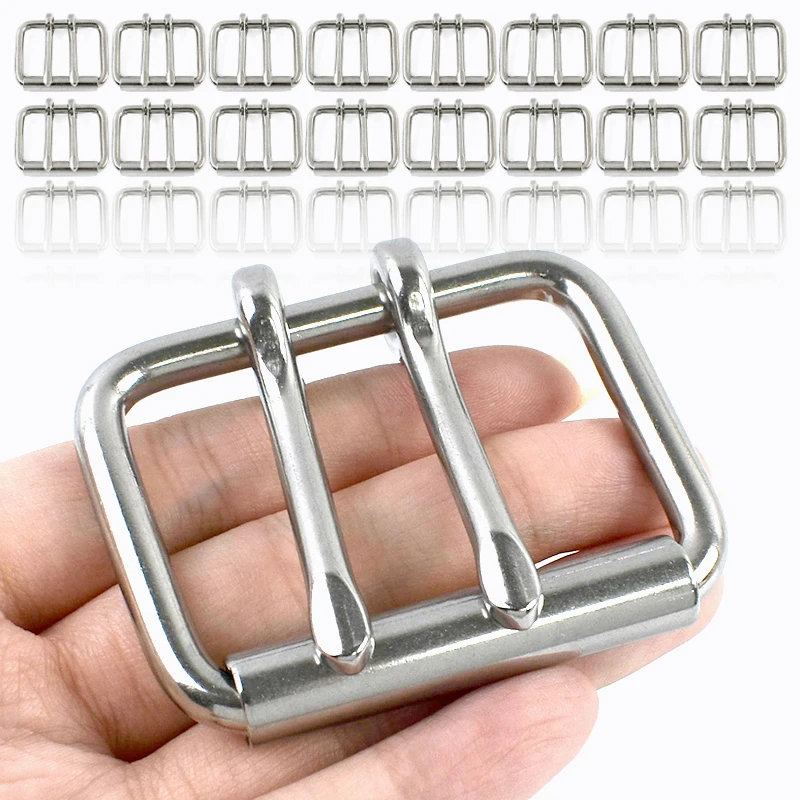 1Pc Meetee 52/60/102mm ステンレス鋼ベルトバックル男性用ダブルピンバックルレザーウェビングトライグライドクラスプ調整ローラーフック