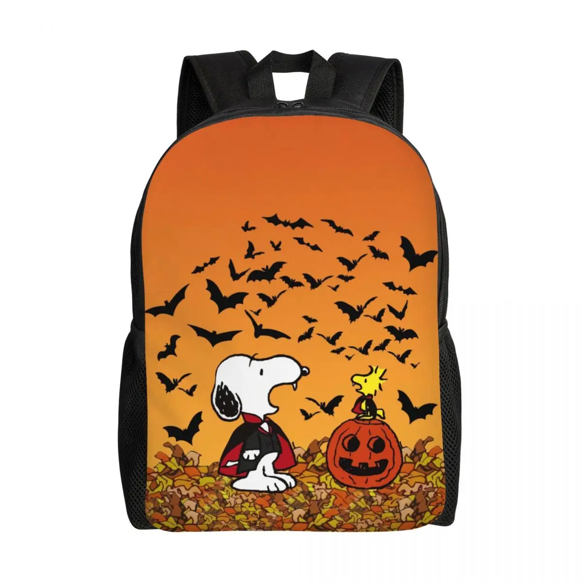 Custom S-Snoopys Halloween Pumpkin Backpacks for Girls Boys College School Travel Bags Men Women Bookbag Fits 15 Inch Laptop