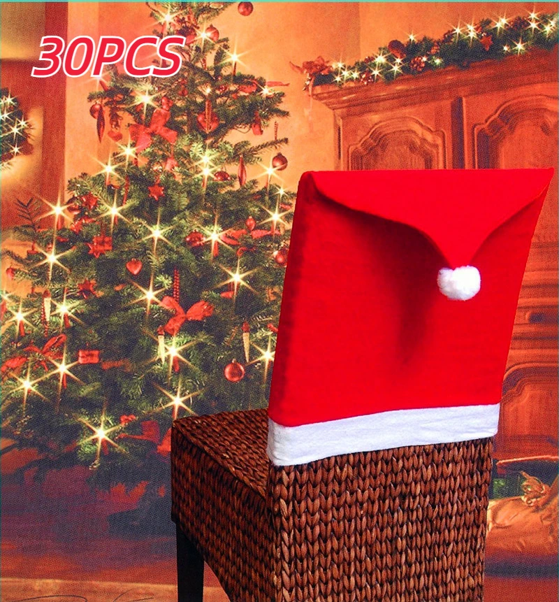 Red non-woven Santa Claus hat and chair cover New Year Dining Table Decoration Christmas Hat Christmas Day Decorative Hat