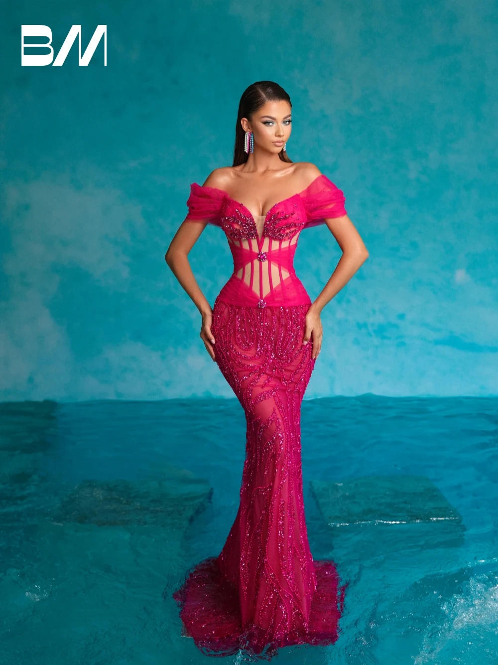 

Gorgeous Rhinestones Evening Dress Luxurious Pearls Sexy Corset Delicate Mermaid Customized Fashionable Shiny Women Formal Gown