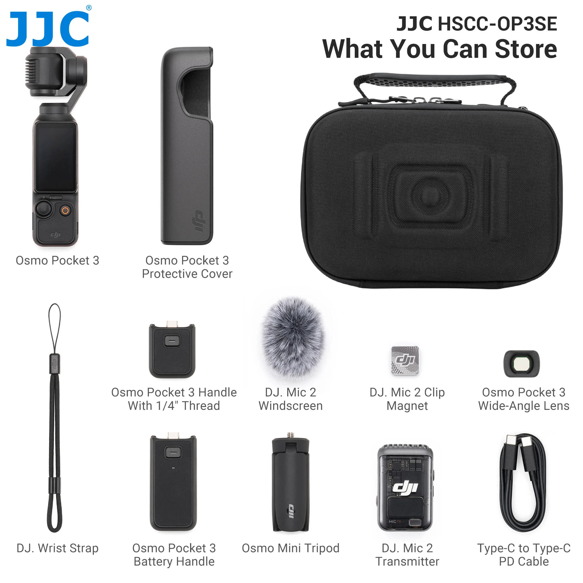 JJC Durable EVA Camera Bag Case for DJI Osmo Pocket 3 Carrying Camera Pouch with Mesh Pockets Strap Action Camera Accessories - view 6