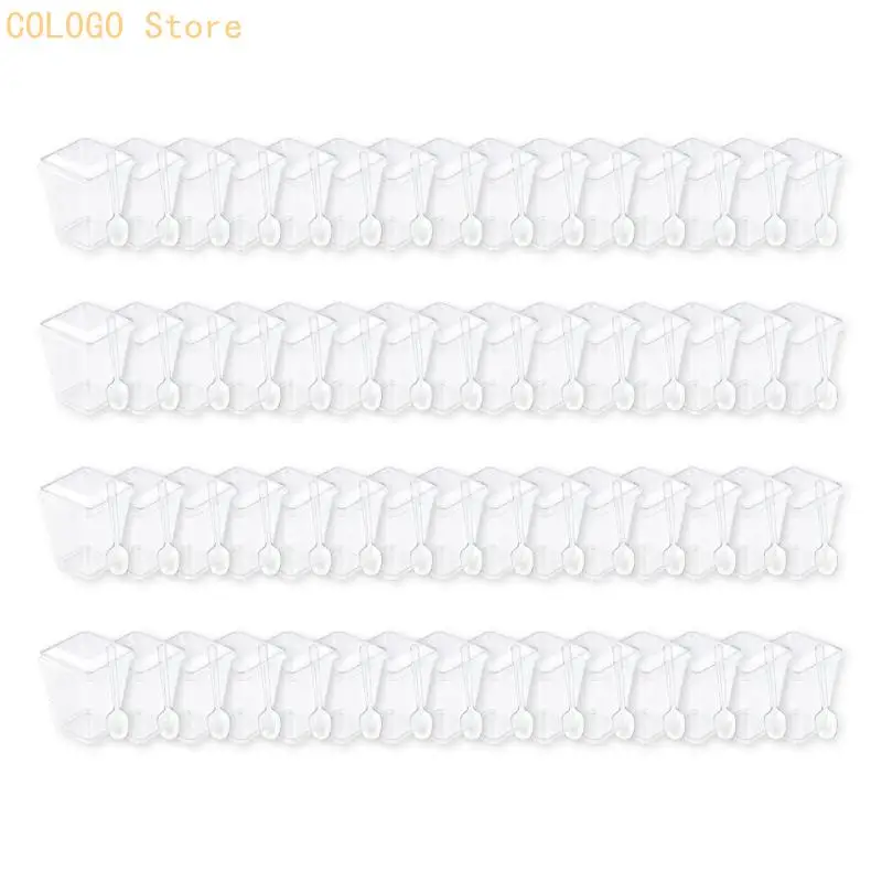 200ml Clear Square Treat Cup With Lid And Spoon For Snacks For festivities incidents Gatherings D0LD