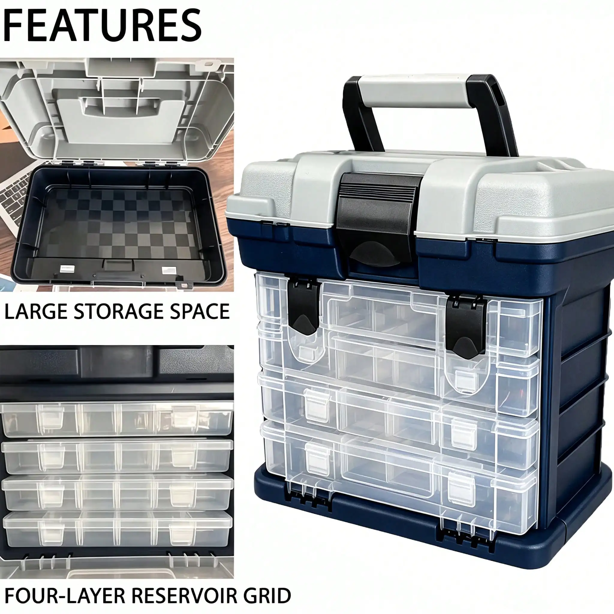 4 Layers Large Capacity Waterproof Fishing Tackle Storage Box, Sturdy Portable Gear Case With Quick-Access Flip Top Lid, Multi-Compartment Organizer For Fishing Lures Hooks Lines All Types Terminal Fishing Accessories