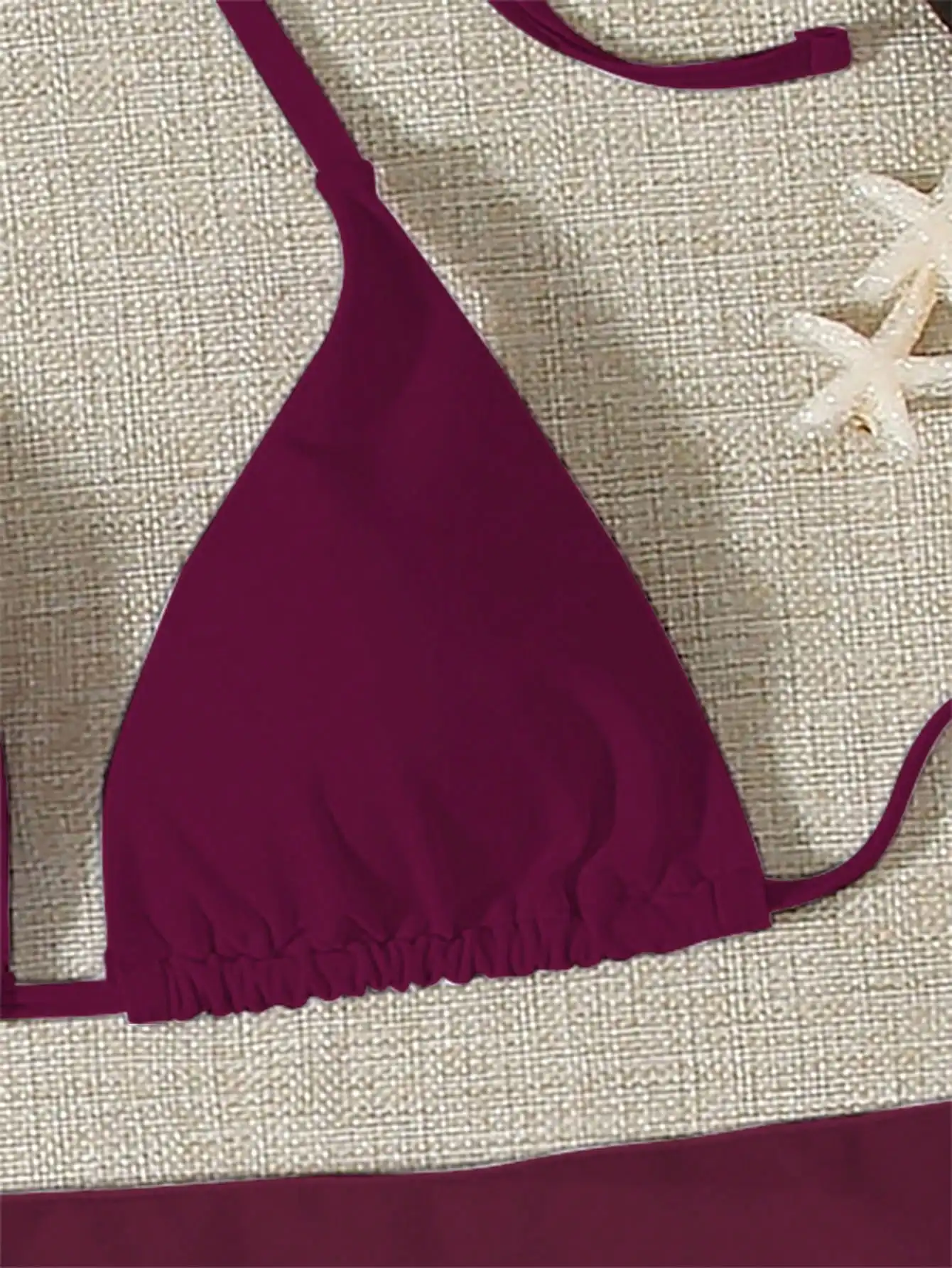 

Women's Solid Color Halter Triangle Bikini Set With Side Tie Bottoms And Skirt