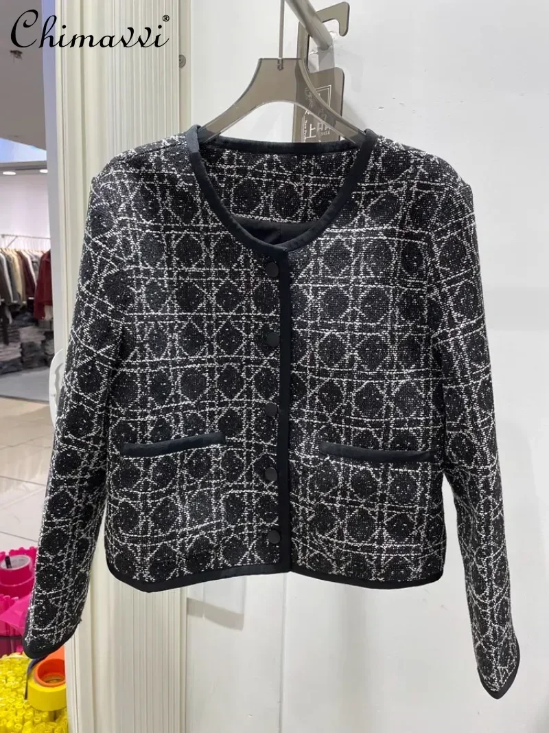 

2024 Autumn New High-end Jacket Top European Heavy Industry Tweed Black Short Coat For Women