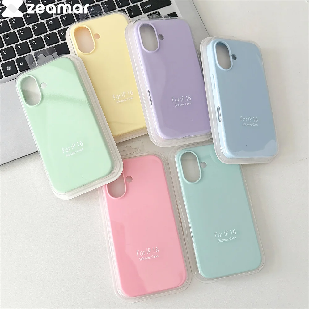 Original Liquid Silicone Candy Color Phone Case For iPhone 16 15 14 13 12 11 Pro Max Mini X XS XR 7 8 Plus Shockproof Back Cover