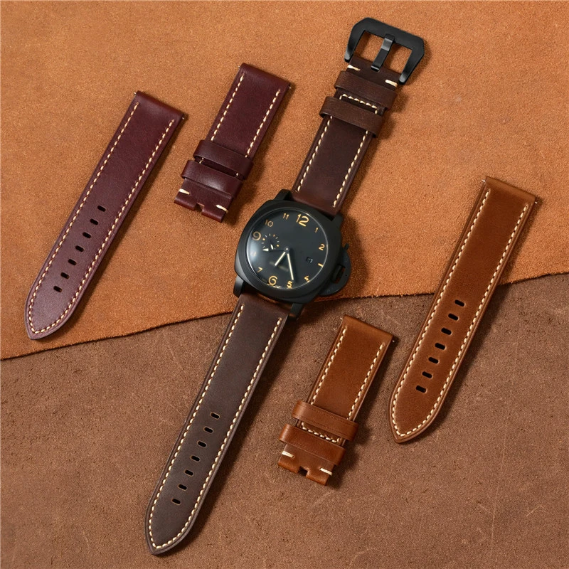 Echtes Leder-Uhrenarmband, 20 mm, 22 mm, 24 mm, 26 mm, Schnellverschluss, doppelseitiges Rindsleder, Herren-Ersatzarmband für Panerai