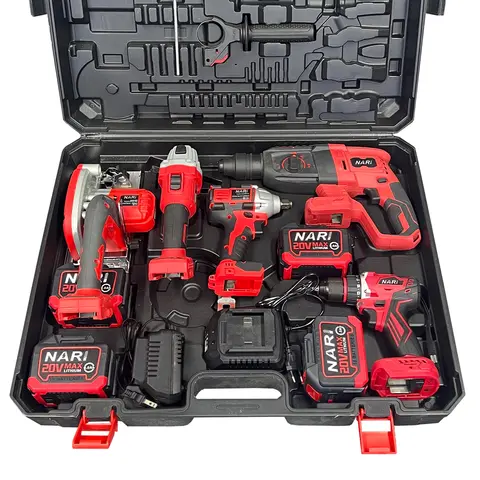 브러시리스 무선 5 in 1 공구 세트 파워 렌치 임팩트 드릴 앵글 그라인더 해머 원형 톱 브러시리스 머신 파워 툴 세트