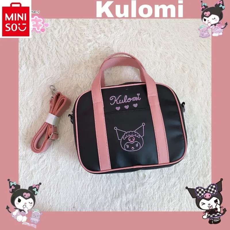 MINISO Sanrio Cartoon Hello Kitty Kuromi Student Handbag Multi functional Large Capacity Oblique Straddle Storage Bag