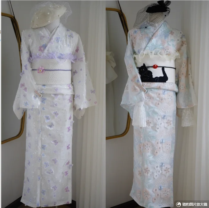 

Кимоно Сакура для девочек, японское кружевное платье, блестящая азиатская одежда с вышивкой