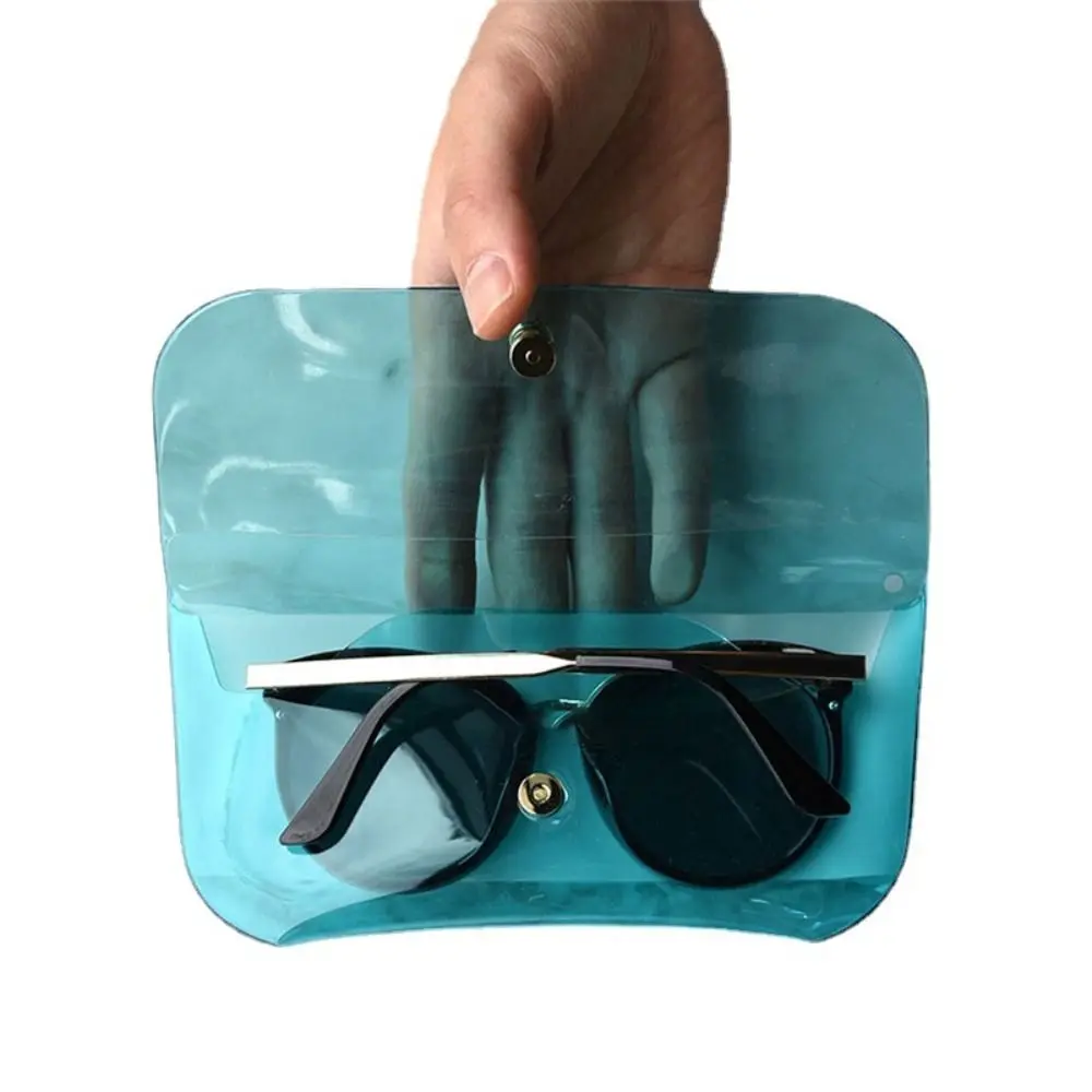 

Multi-colors Transparent Eyeglass Case Waterproof Rectangular PVC Glasses Box Portable Button Closure Sunglass Bag Women