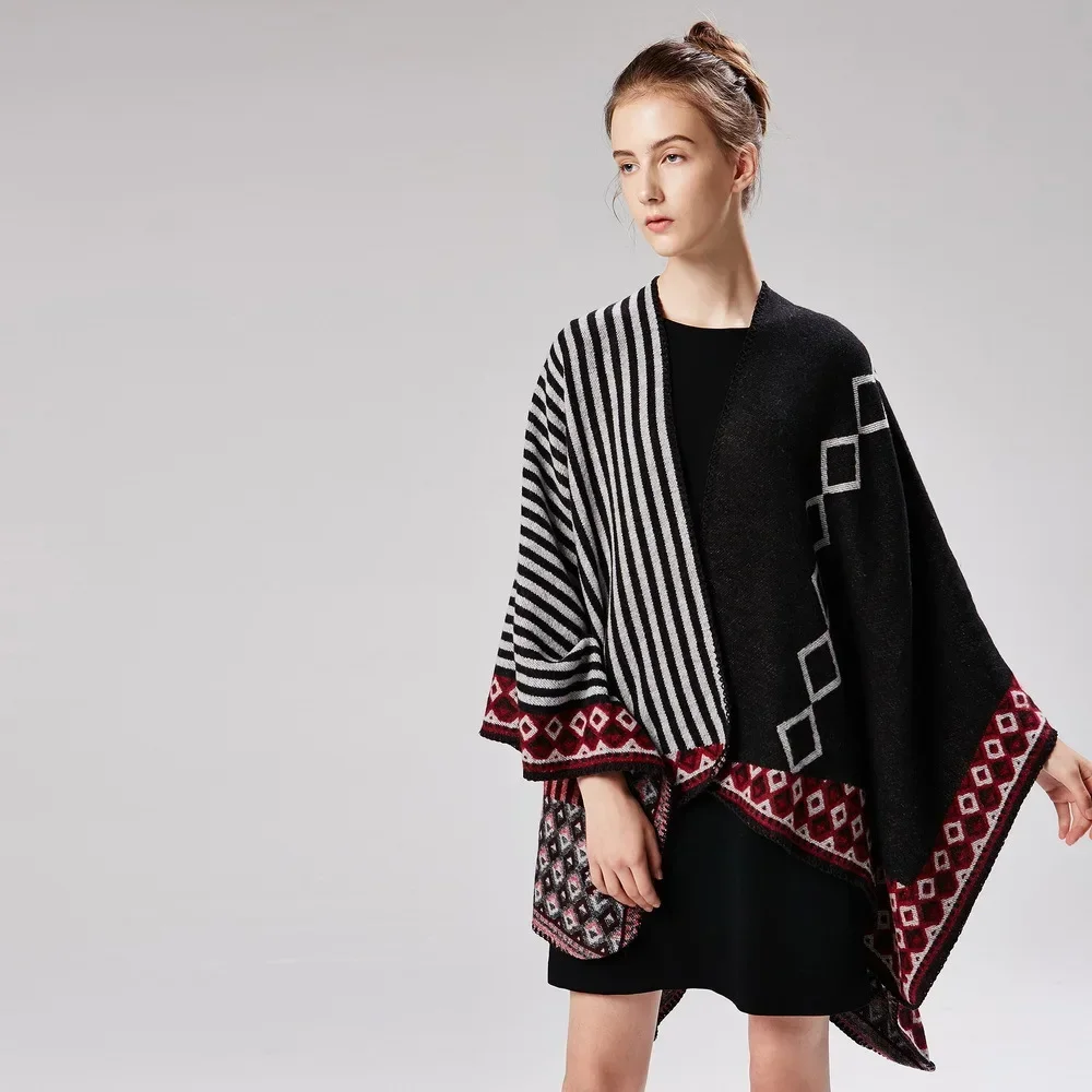 المرأة الخريف الشتاء شريط مكتب تكييف الهواء غرفة الكورية الدافئة شال سميكة الدافئة شال كيب العباءات معطف للسيدات