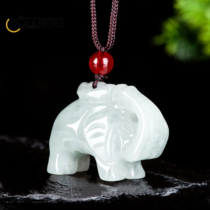 Natural A-goods Jadeite Auspicious Elephant Pendant Hand-carved Lovely Ice Jade Necklace Men and Women Holiday Gift