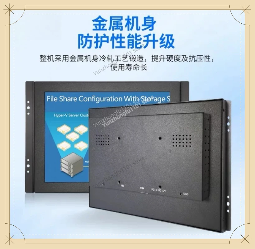 10‑Inch Embedded HD Industrial Monitor 1024×768 TFT Display, Hook‑Mount Screen with BNC VGA AV HDMI‑Compatible Interface Ports