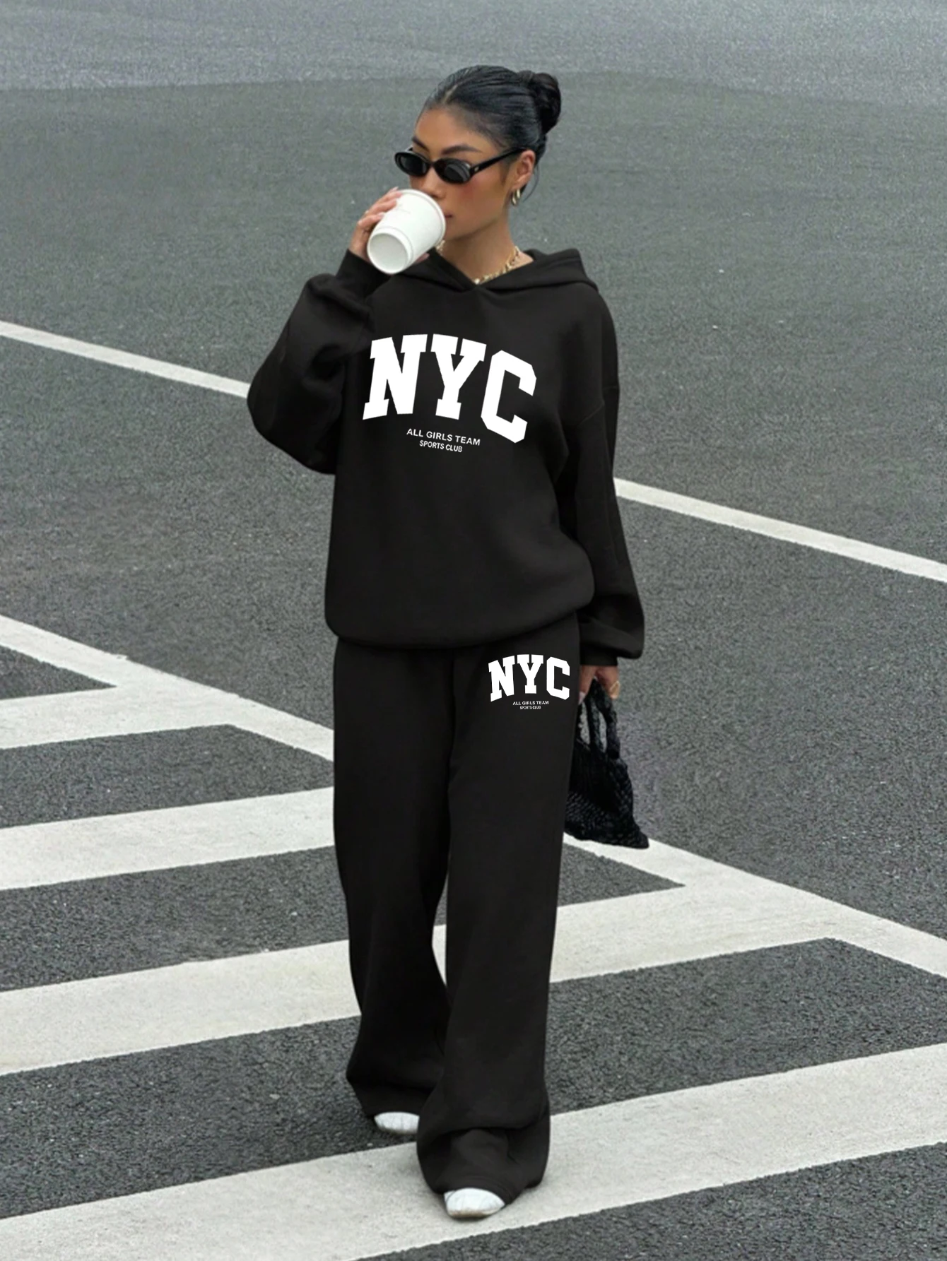 NYC Print Fleece Women Tracksu - Hoodie Women Oversized review and price