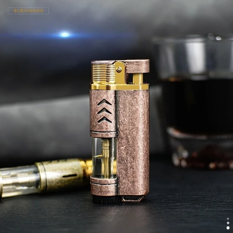Creative Transparent Chamber Direct Blue Flame Lighter Gas Flip Metal Visible Gas Chamber Enhances Personality Classic