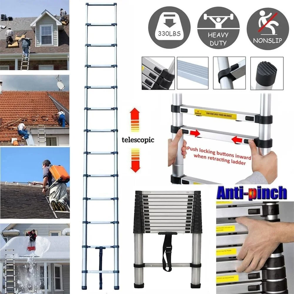 Telescopic Ladder 10.5FT 3.2M Multi-Purpose Stainless Steel Extendable with Anti-Slip Feet,EN131 Portable Sturdy Loft Ladder