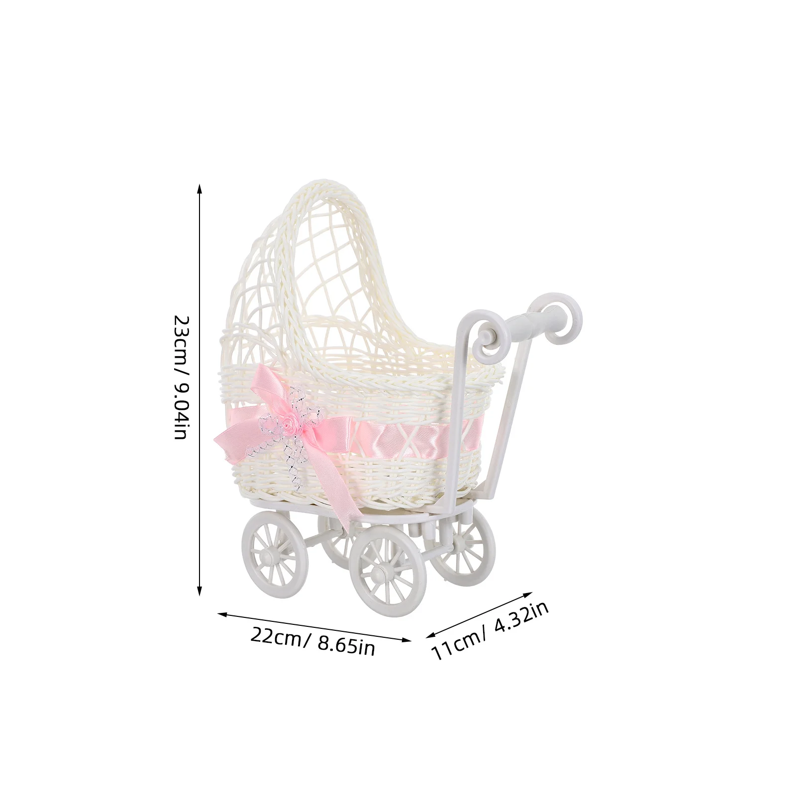 Mini Rattan Trolley Basket Decor Handwoven Snack Serving Container for Wedding Party Shower Candy Storage Centerpiece