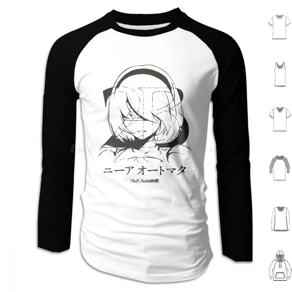 Ｙｏｒｈａ　２Ｂ　ー　ー Hoodie cotton Long Sleeve Nier Automata Nier Automata Yorha No 2 Yorha Type B No 2 Type B Anime Waifu