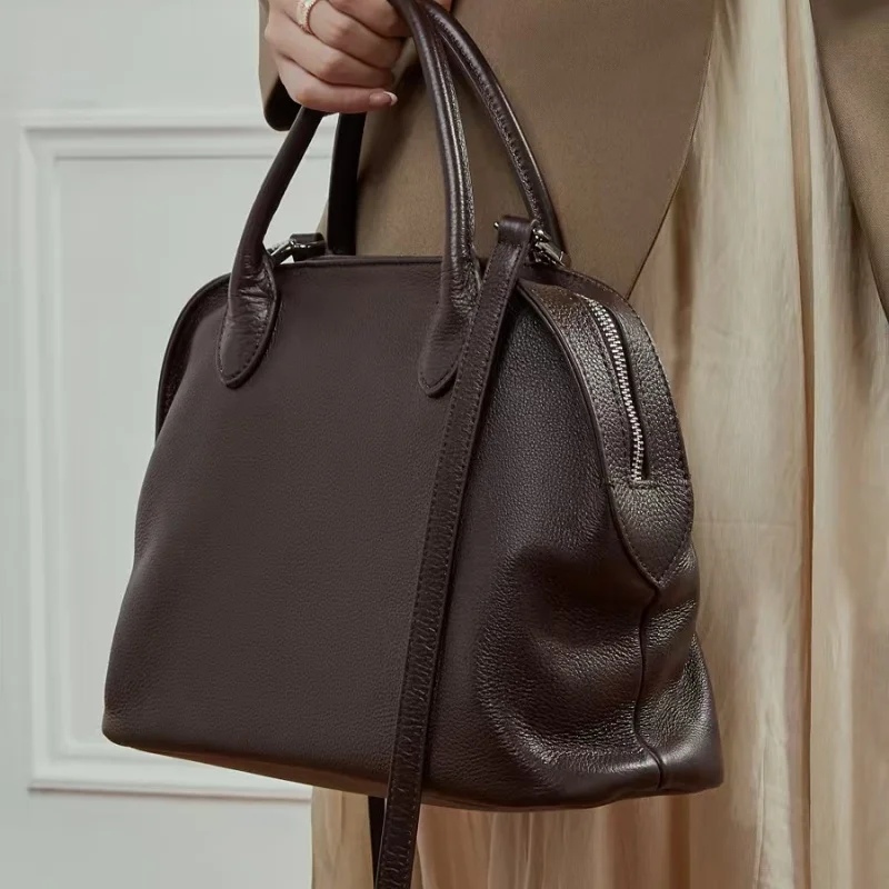 

Vintage 100% Genuine leather Shell Bag Versatile Large Capacity Top Handle Handbag Luxury Designer Shoulder Bag Crossbody Bags