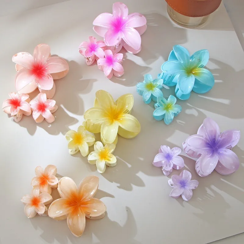 

Hot-selling Set of Frangipani Scratch-off Flower Hair Clips Vacation Travel Semi-tied Hair Shark Clip Hair Accessories