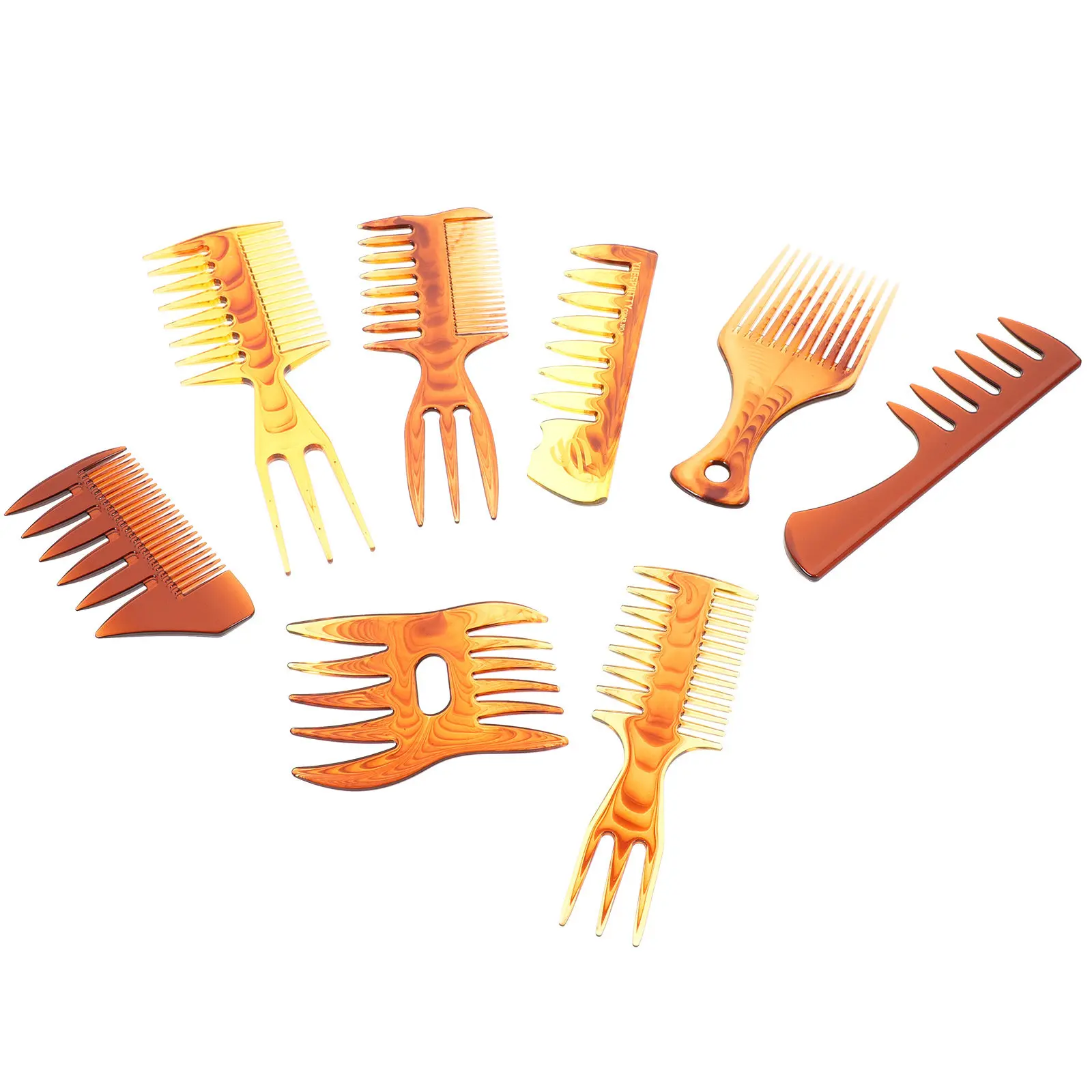 

8 Pcs Heat Comb Men Hair Combs for Styling with Handle Hairdressing Straightening Amber Color