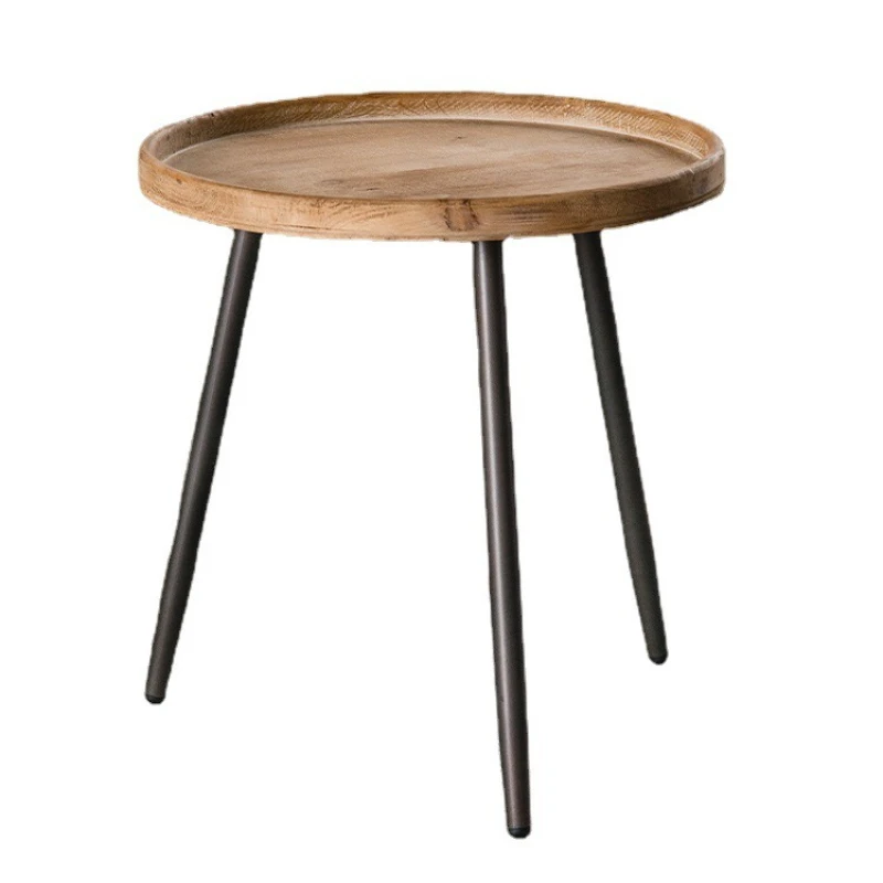 

American retro sofa side , solid wood round living room balcony bedroom table, creative personality table
