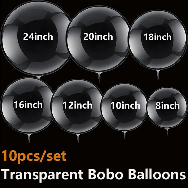 10pcs 8/10/12/16/18/24inch Bobo Balloon Tansparent Bubble Balloon Inflatable Air Helium Globos for Holiday Party Decoration