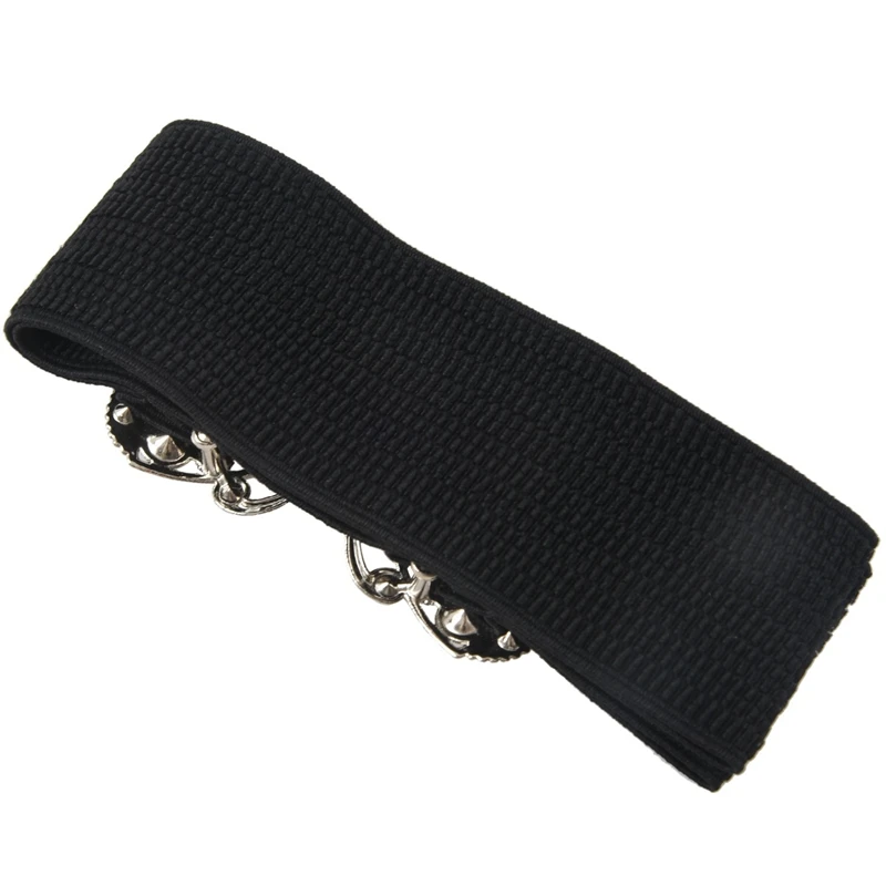 2 Pcs Women Rhinestones Accent Butterfly Hook Buckle Black Elastic Cinch Waist Belt - 56X7cm & 58X5cm image 5