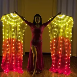 Belly Dance Yellow Orange Red LED Real 100% Chinese Silk Fans Veils for Belly Dance Performance LED Costumes Stage Party Show