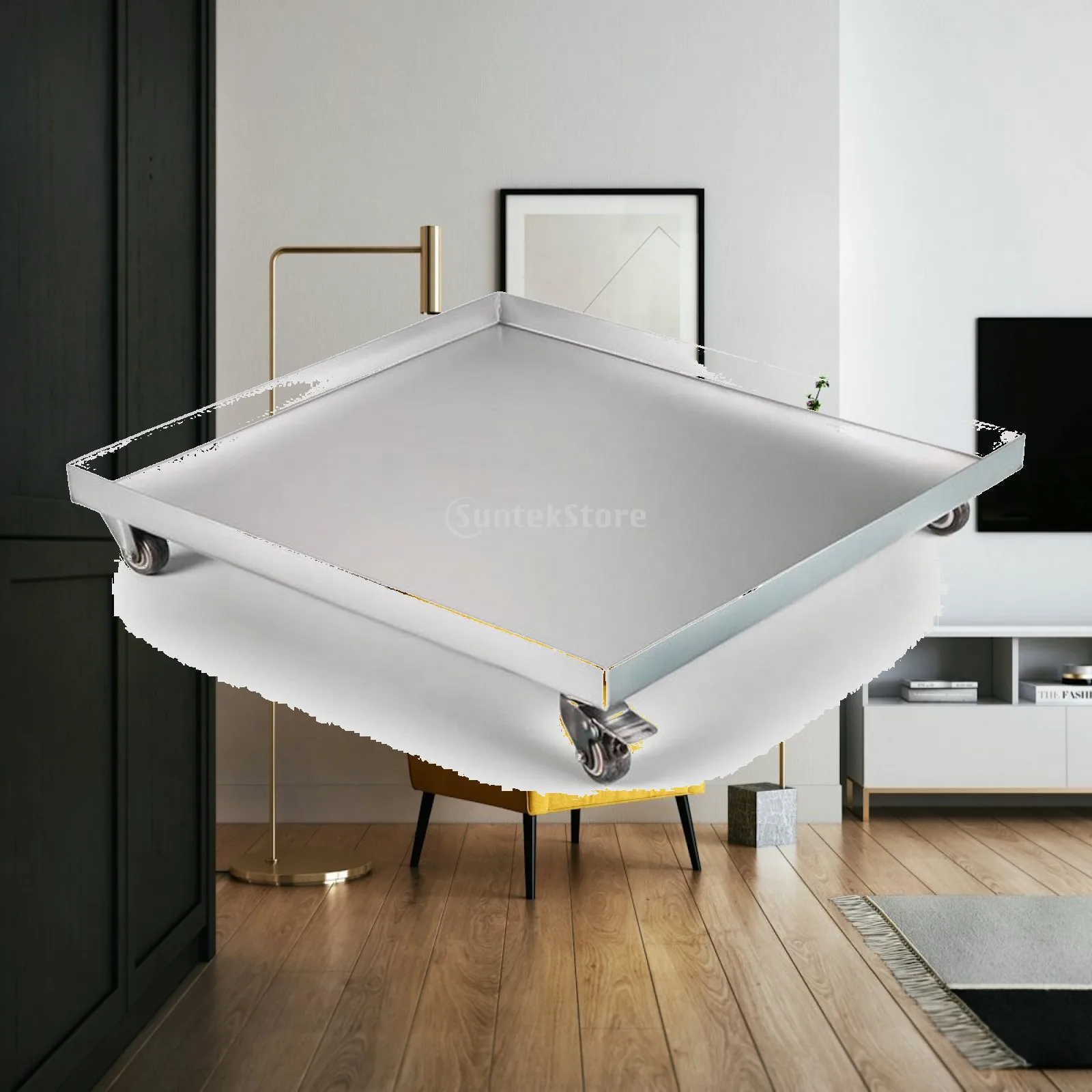 Portable Heavy Duty Tray with Swivel Casters for Planters Leak Resistant Sealed Bottom Rolling Plant Stand Steel Pot Holder Base