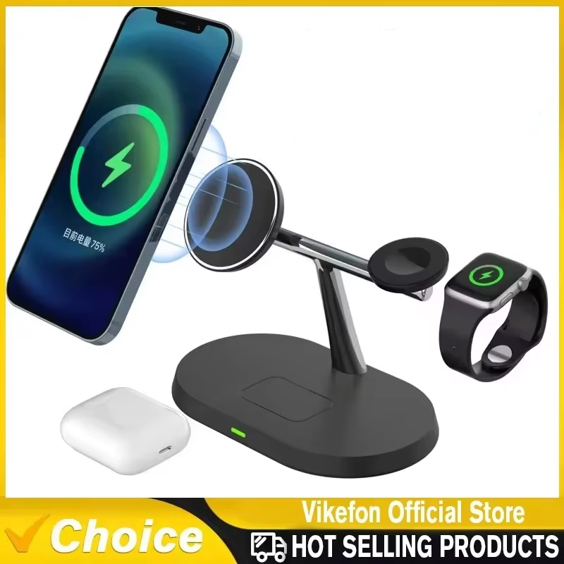 3 in 1 Magnetic Wireless Charger Stand For Magsafe iPhone 17 16 15 14 13 12 Apple Watch 8 7 Airpods Pro Fast Charging Station