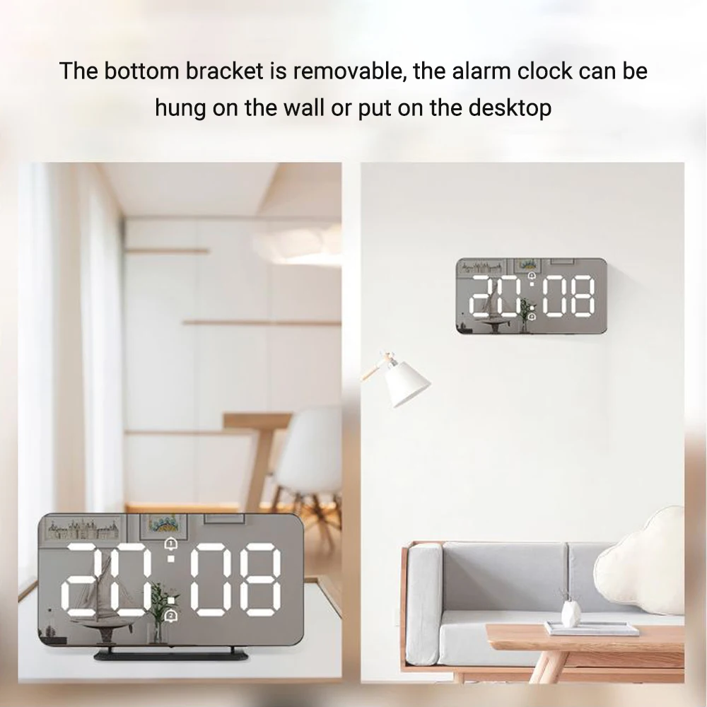 Digital Alarm Clocks LED Mirror Electronic Clock with Temperature Display Dual Alarm Snooze 12/24H Switch