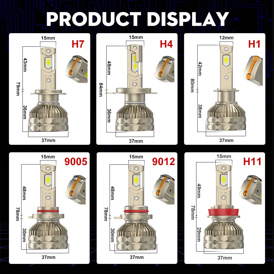 30000LM H7 LED Canbus Car Headlight Super HB4 H11 H4 H1 9012 HB3 9005 9006 H8 Lights Plug-N-Play Bulbs 300W 6000K Auto Lamp 2PC