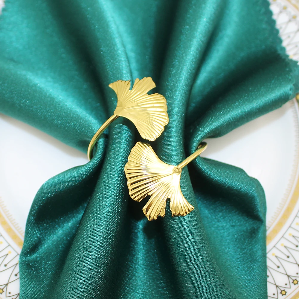 20Pcs Gold Leaf Napkin Holder Gingko Leaf Napkin Ring Fall Napkin Buckle for Dining Table Wedding Party Family Dinner Decor