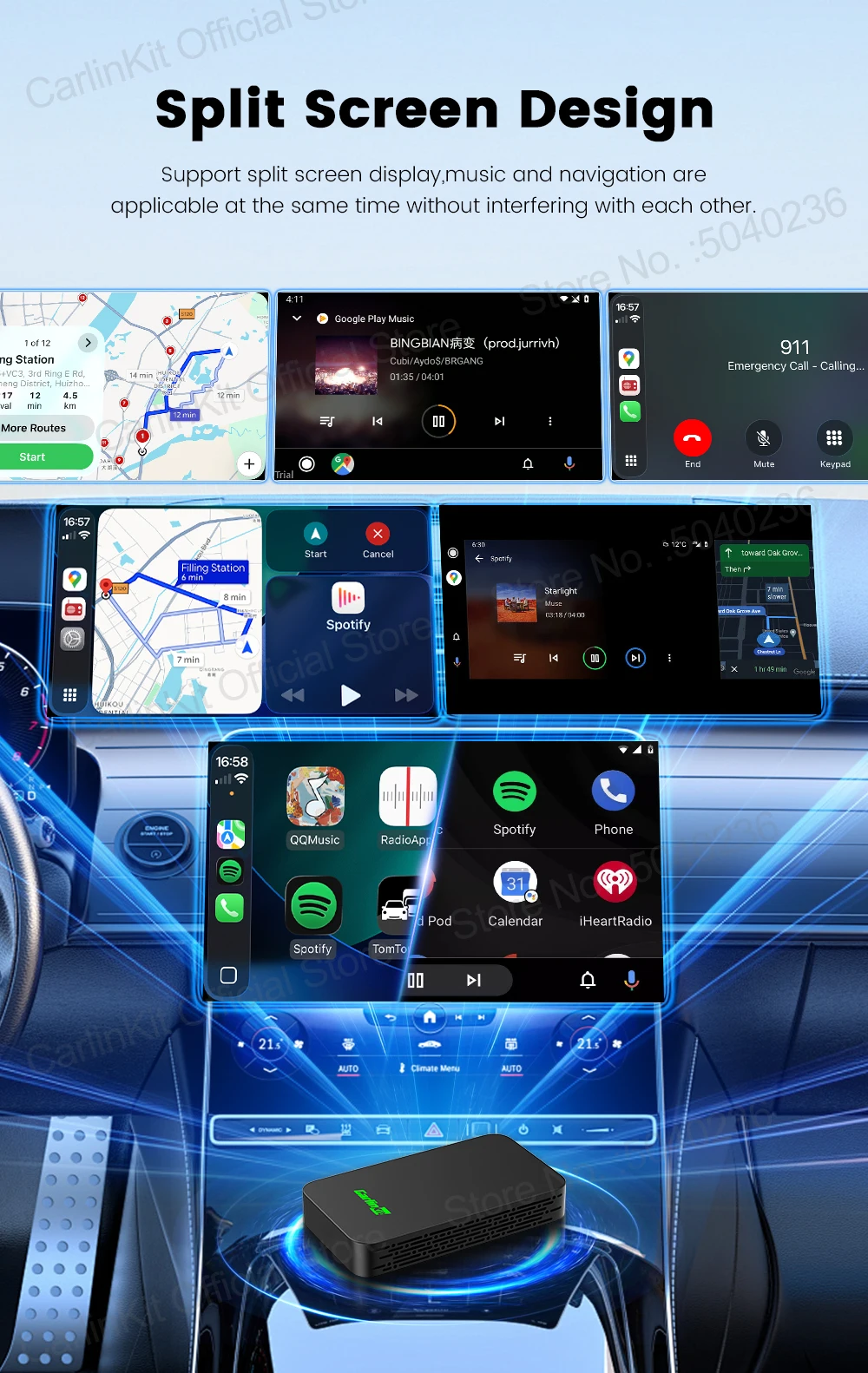 CarlinKit 5.0 C2Air 2-in-1 CarPlay Android Auto Wireless Adapter für kabelgebundene CarPlay- und Android-Auto-Fahrzeuge, Online-Upgrade, Plug & Play – Detail 7