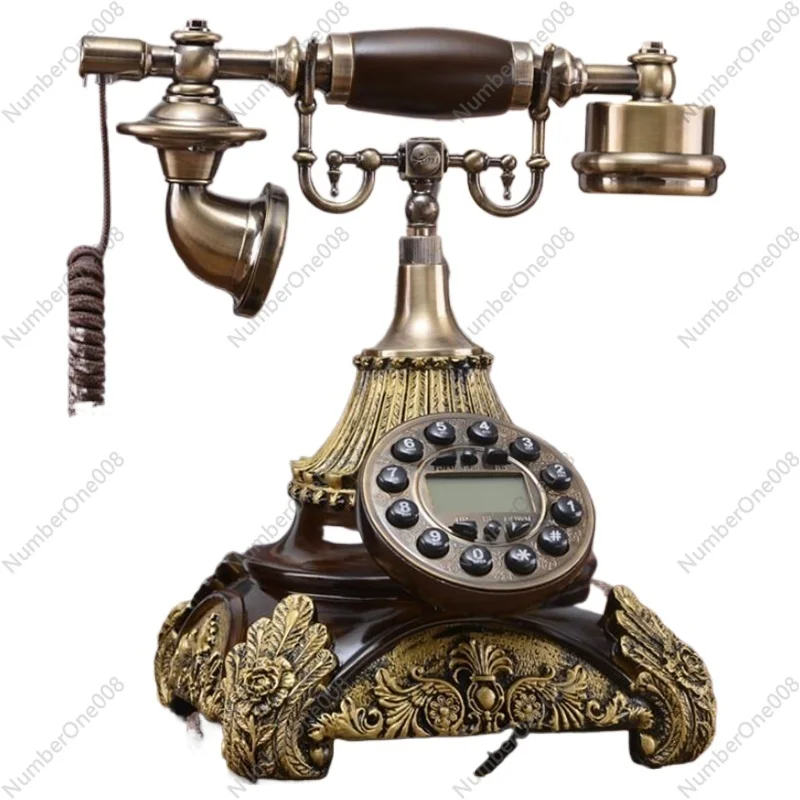 

Antique Corded Telephone, Resin Fixed Digital Retro Phone Button Dial Vintage Decorative Telephones Landline for Home Office