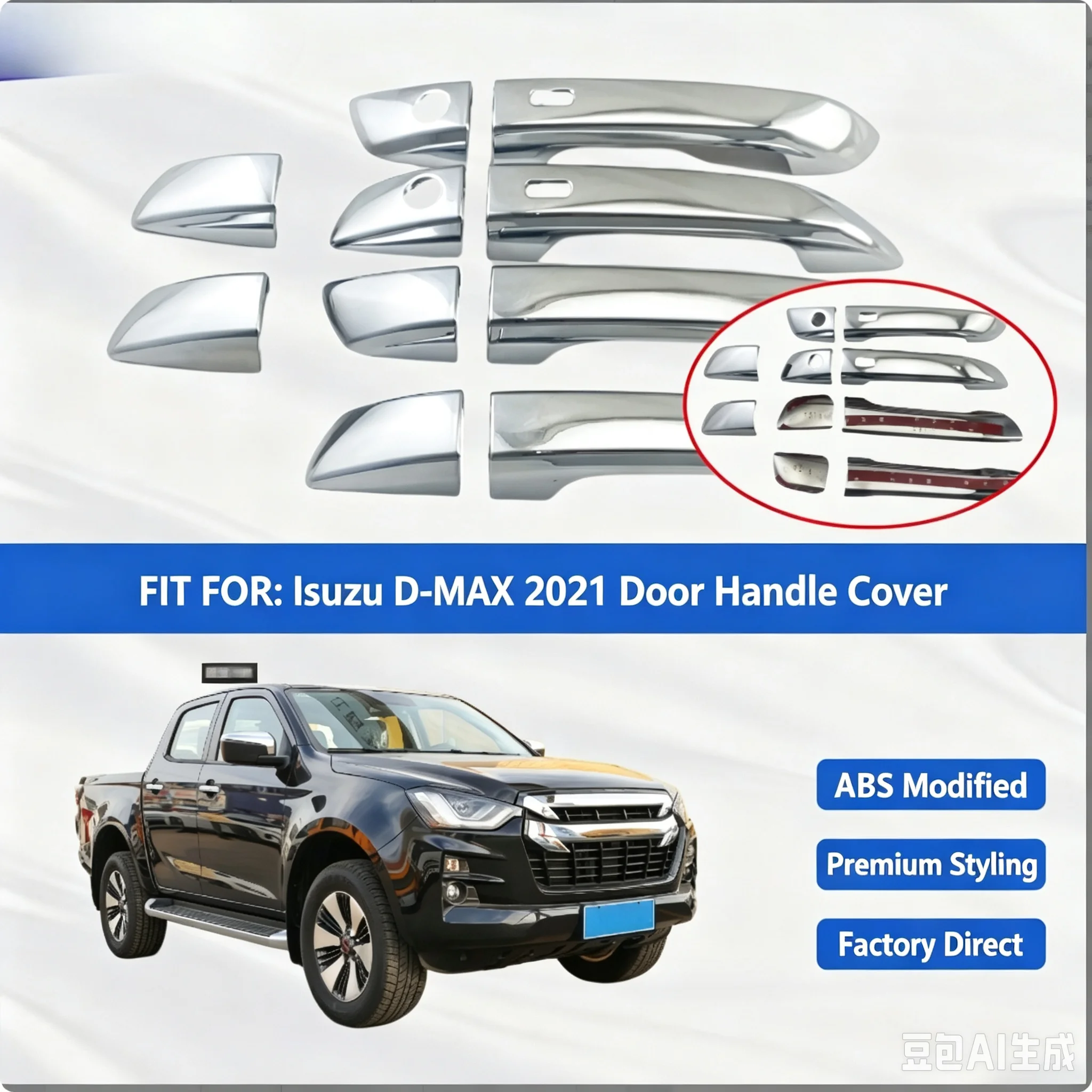 Glossy Electroplated‑ABS Anti‑Scratch Door‑Handle Protector Shell Exterior Styling Accessories Fit for Isuzu D‑Max 2021