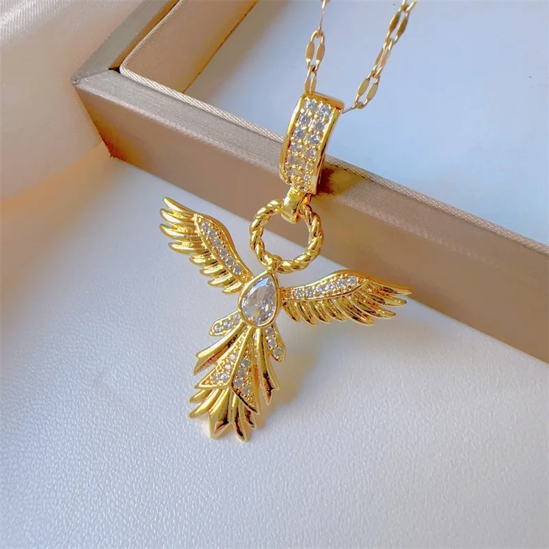 Classic Micro Inlaid Eagle with Wings Spread, Gorgeous Stainless Steel Necklace, Fashionable Girl's Dinner Gift