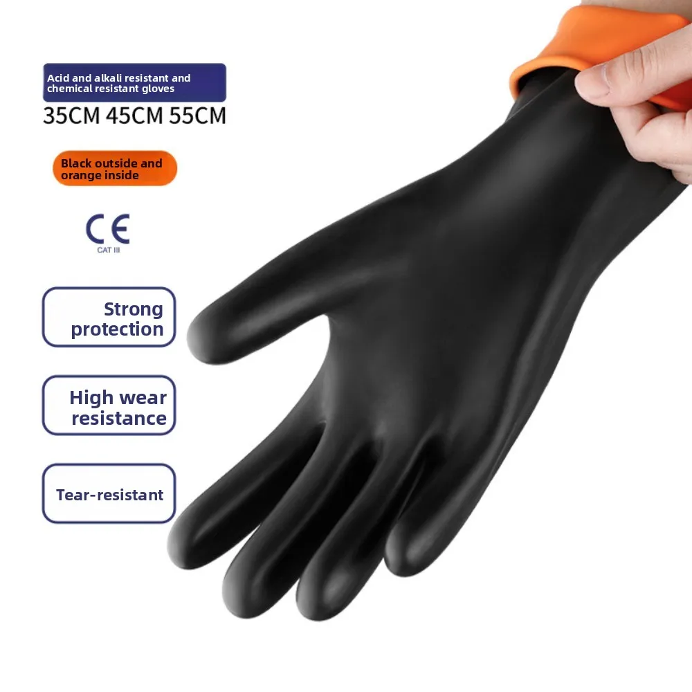Heavy Duty Work Gloves  Oil Acid Proof with Extended Forearm Cover  Textured Palm Wet  Dry Applications Black 3 Sizes