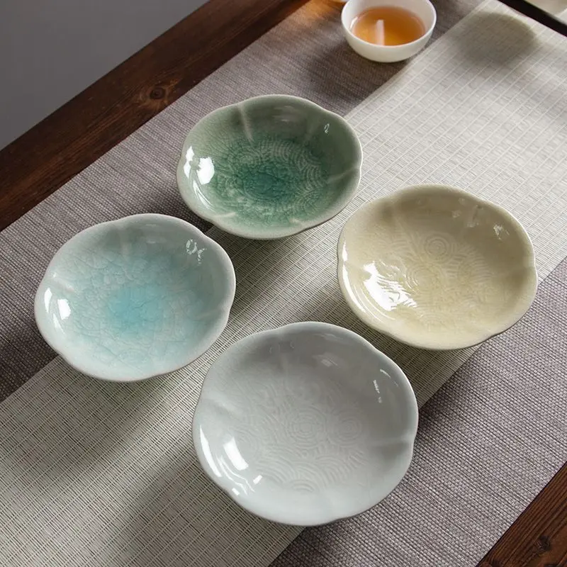 Ceramic Footed Fruit Plate Chinese Style Snack Tray For Pastry Dried Fruit Household Engagement Party Afternoon Tea Table Decor