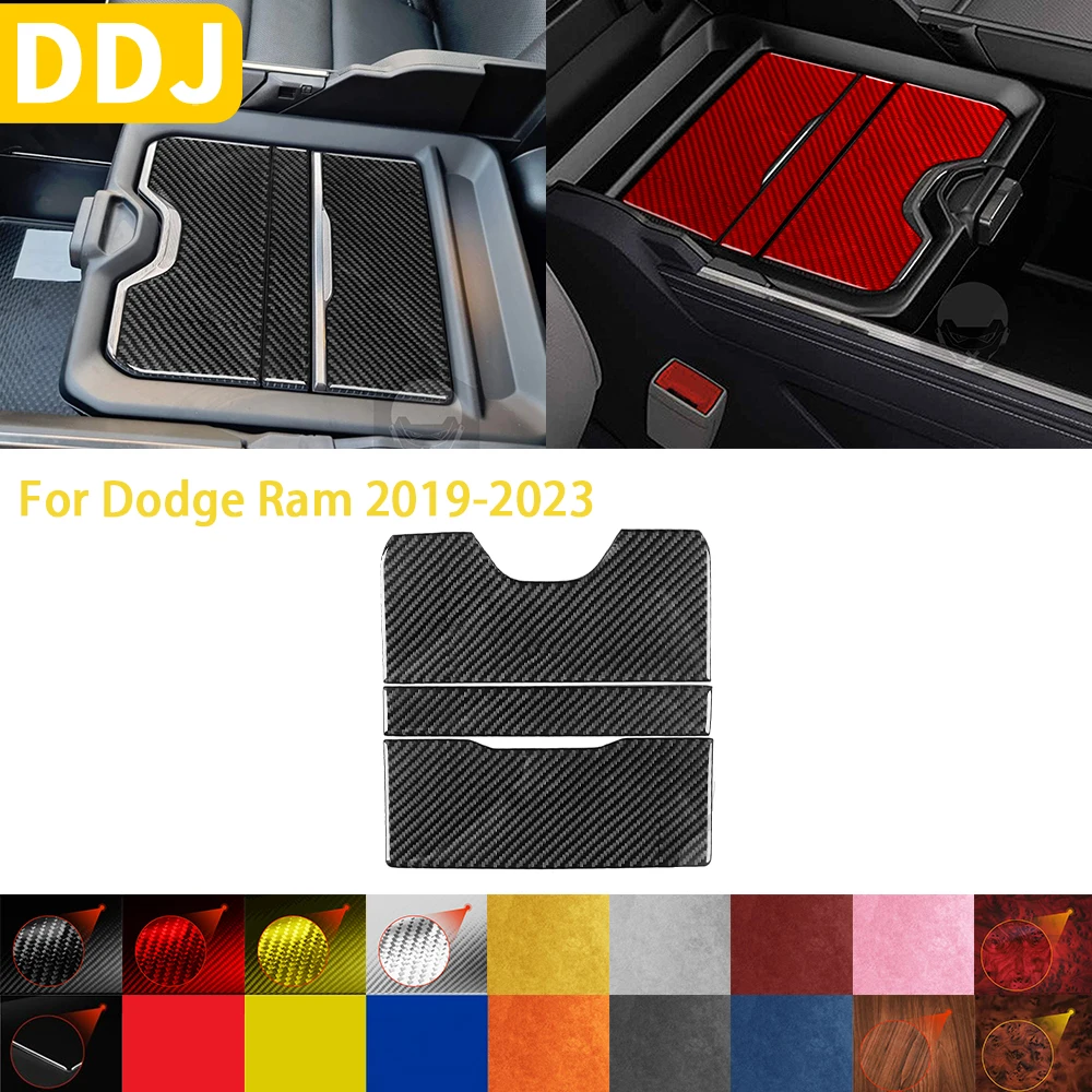 

For Dodge Ram 2019 2020 2021 2022 2023 Accessories Carbon Fiber Car Interior Central Control Cup Golder Cover Set Trim Sticker