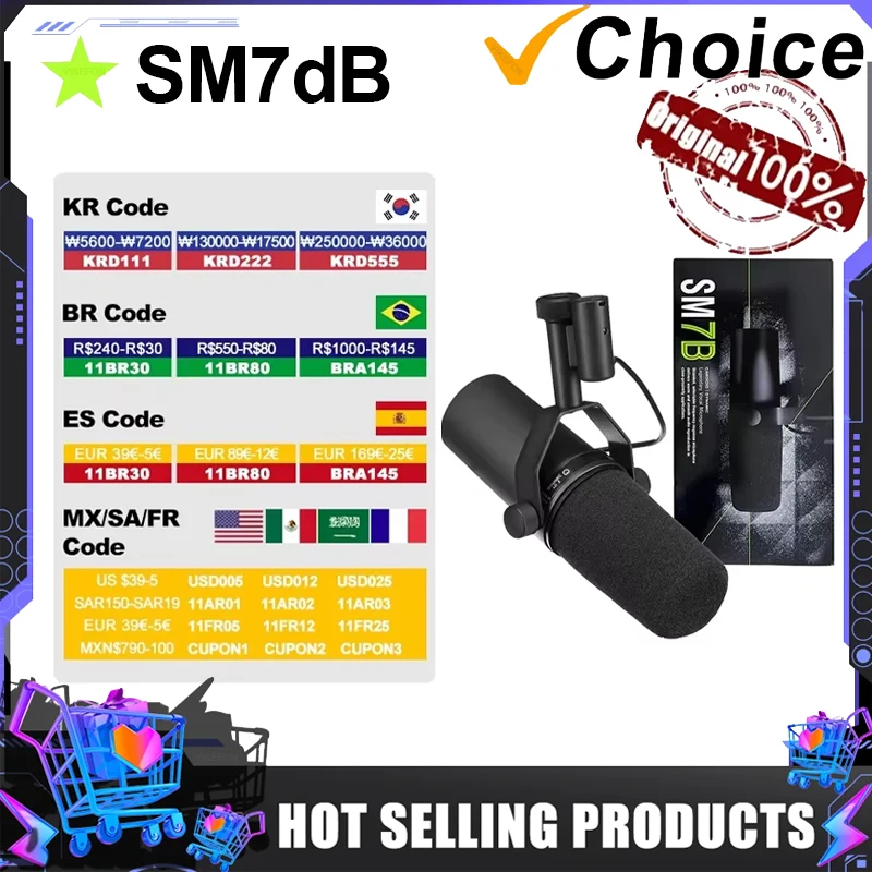 VIKEFON SM7DB Dynamic Microphone with Built-in Preamp Sm7dB Studio Optional Response Microphone SM7B 7B for Live Stage Recordin