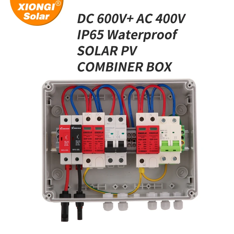 

Solar Photovoltaic PV Combiner Box 1-in-1-out DC+AC 600V 1 String IP65 PV Solar Surge Lightning Protection Outdoor Waterproof