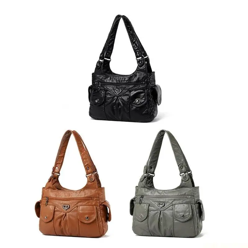 

X90D Women's Punk Rivet Studded Shoulder Bag Office Handbag Retro PU Leather Underarm Bags Satchel Multi Pocket Designs