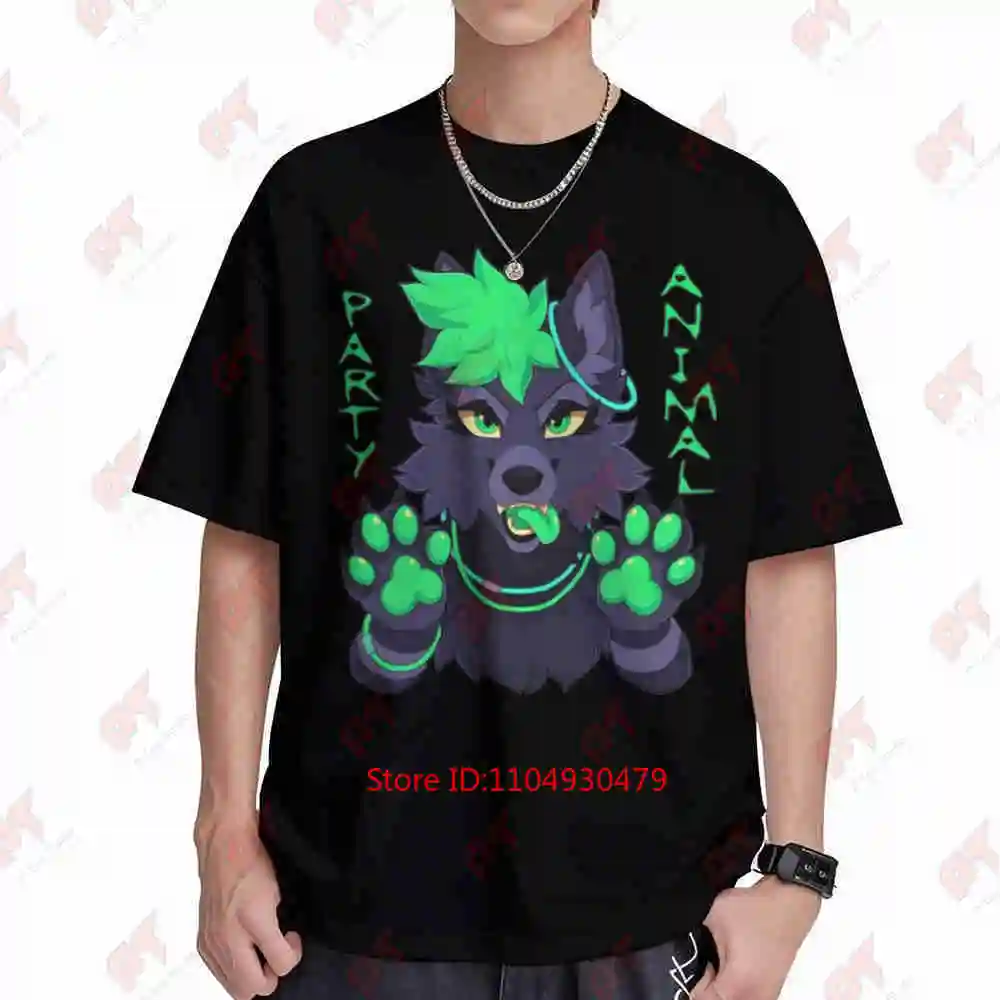 Party Animal Furry Fandom Green Wolf Short Sleeve Tee 100% Cotton T-Shirt