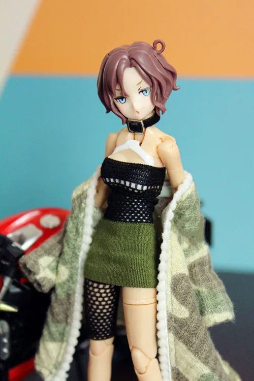 [High Quality]1/12 Girl Clothes Set Camouflage Long Coat Hollow Bra Hip Skirt Mesh Leg Ring Model for azone12 fag Action Figure