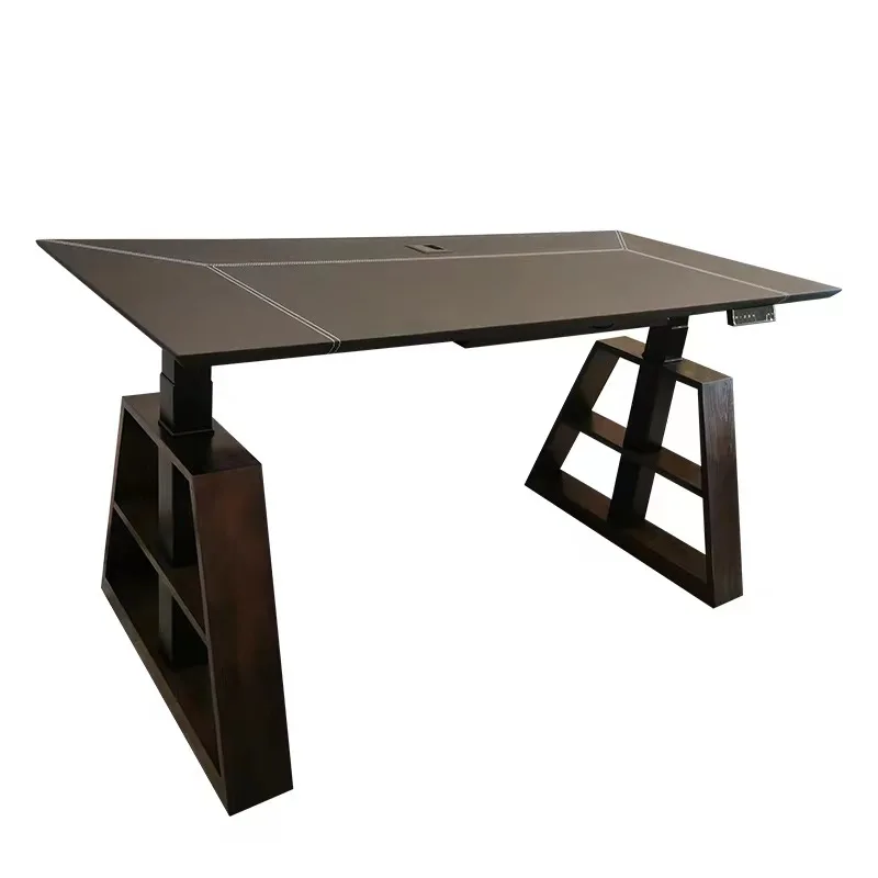 The Same Smart Electric Sit-stand Desk Computer Desk Office Leather Table Top Red Oak Solid Wood Shin Guard Table Frame A688