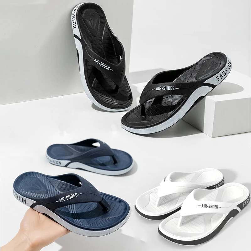 Summer Fashion Men's Flip-flops Shoes Outdoor Casual Beach Slippers PVC Soft-soled Non-slip Flip Fop Couple Home Bathroom Sandal